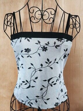 Vintage 90s Per Seption Black & Silver Floral Lace-Overlay Camisole Top